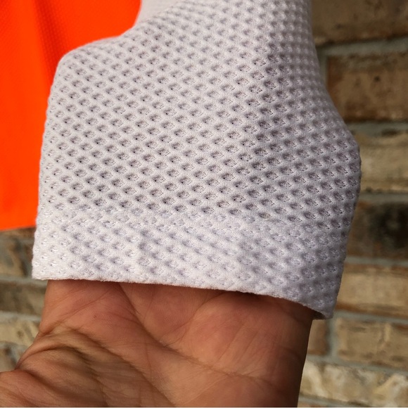 Lauren Ralph Lauren Honeycomb Half Zipper Neon Orange / White Long Sleeve Top  L - Picture 6 of 13